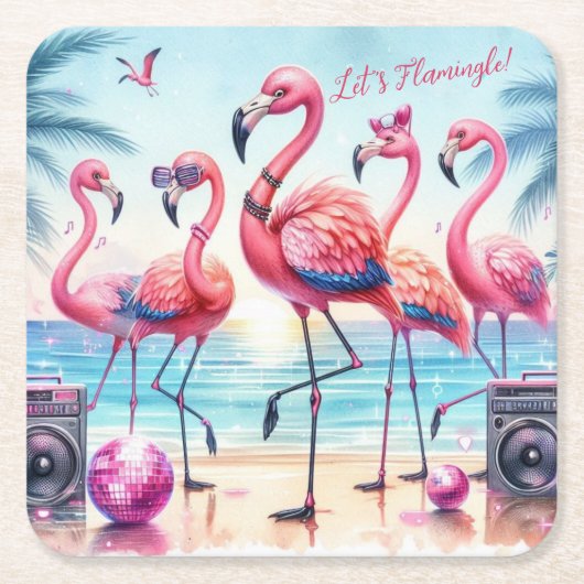Let's Flamingle Beach Birthday Bash Rechteckiger Pappuntersetzer (Vorderseite)