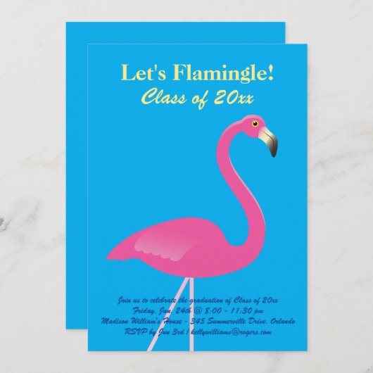 Let's Flamingle Class of 2019 Abschluss - Blue Einladung (Vorne/Hinten)