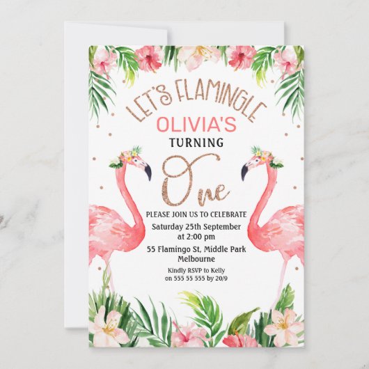 Let's Flamingle Flamingo 1. Geburtstag Einladung (Vorderseite)