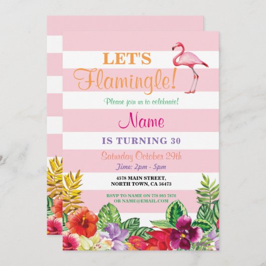 Let's Flamingle Flamingo 30. Geburtstag Einladung (Vorne/Hinten)