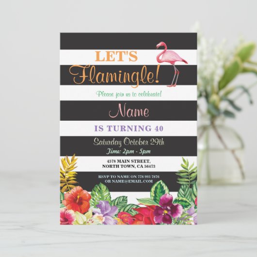 Let's Flamingle Flamingo 40. Geburtstag Einladung (Stehend Vorderseite)