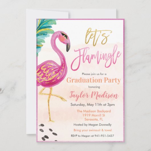 Let's Flamingle Flamingo Abschluss Einladung (Vorderseite)