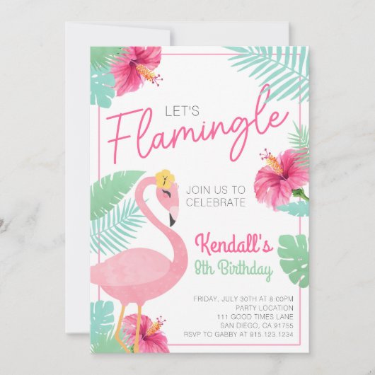 Let's Flamingle Flamingo Geburtstagsparty Einladun Einladung (Vorderseite)
