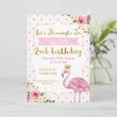 Let's Flamingle Floral 2. Geburtstag Einladung (Stehend Vorderseite)