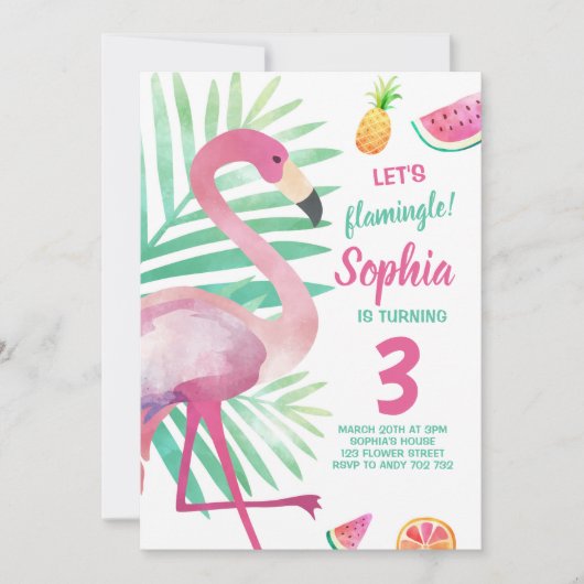 Let's Flamingle Girl Flamingo Geburtstag Pool Part Einladung (Vorderseite)