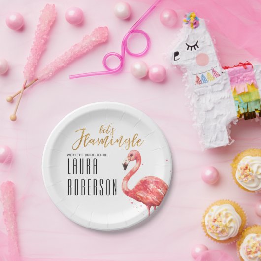 Let's Flamingle Gold Glitzer Brautparty Pappteller (Party)