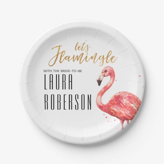 Let's Flamingle Gold Glitzer Brautparty Pappteller (Vorderseite)