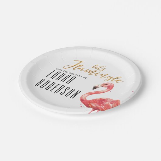 Let's Flamingle Gold Glitzer Brautparty Pappteller (Schrägansicht)