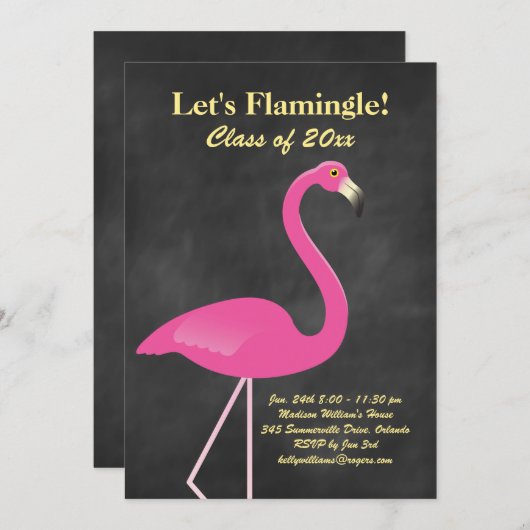 Let's Flamingle Graduation Party - Chalkboard Einladung (Vorne/Hinten)