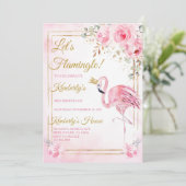 Let's Flamingle Modern Flamingo Birthday Party Einladung (Stehend Vorderseite)