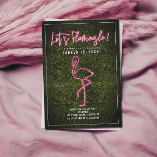 Let's Flamingle Neon Flamingo Boxwood Geburtstag Einladung