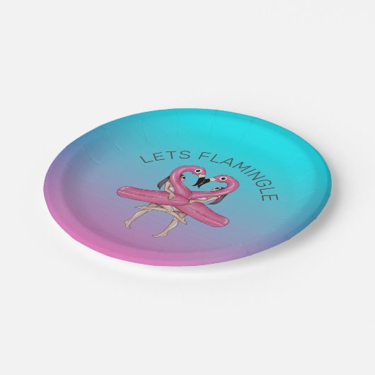 Let's Flamingle Party Float Ombre Pink Pappteller (Schrägansicht)