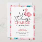 Let's Flamingle Pink Flamingo Girl 1. Geburtstag Einladung (Vorderseite)