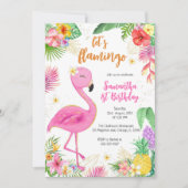 Let's Flamingle Pink Girl Tropical Birthday Einladung (Vorderseite)