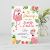 Let's Flamingle Pink Girl Tropical Birthday Einladung (Stehend Vorderseite)