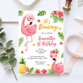 Let's Flamingle Pink Girl Tropical Birthday Einladung