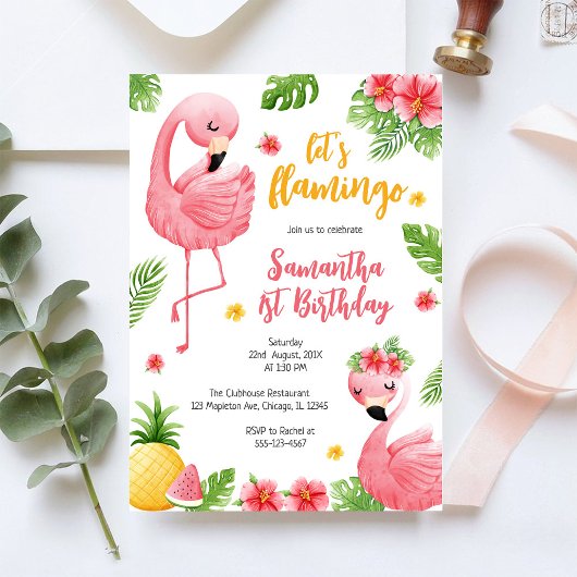 Let's Flamingle Pink Girl Tropical Birthday Einladung