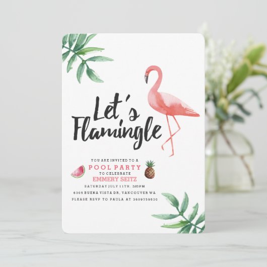 Let's Flamingle Pool Party Invitation Einladung (Stehend Vorderseite)