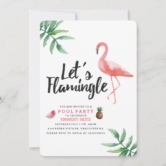 Let's Flamingle Pool Party Invitation Einladung (Vorderseite)