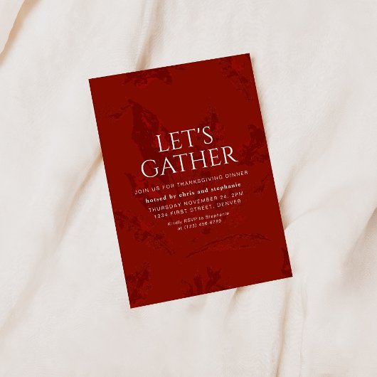 Let's Gather Vintage Red Thanksgiving Invitation Einladung