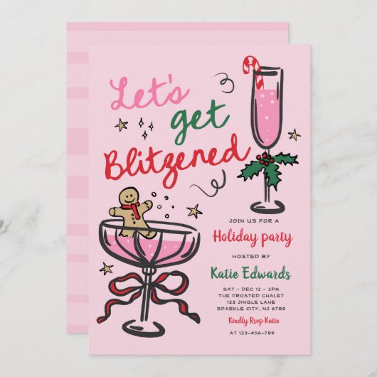 Let's Get Blitzened Christmas Cocktail Party Einladung (Vorne/Hinten)