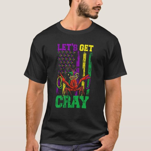 Let's Get Clay Crawfish Beads Mardi Gras Flag T-Shirt (Vorderseite)