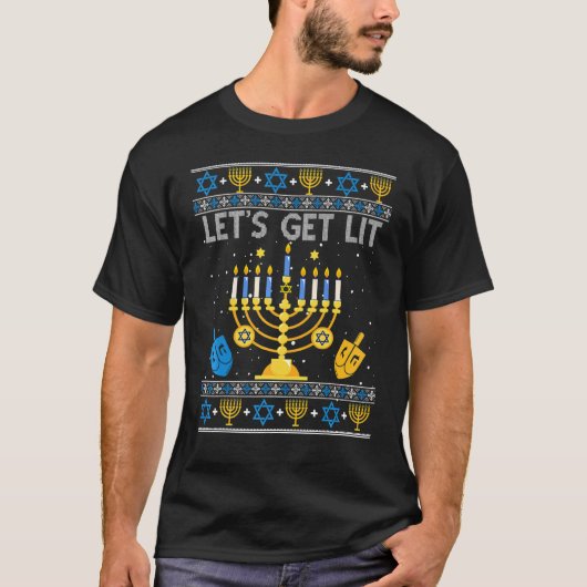Let's Get Lit Chanukah Hanukkah Christmas Ugly Sw T-Shirt (Vorderseite)