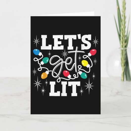 Let's Get Lit Drinking Santa Hat Christmas Lights Karte (Vorderseite)
