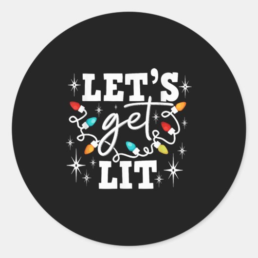 Let's Get Lit Drinking Santa Hat Christmas Lights  Runder Aufkleber (Vorderseite)