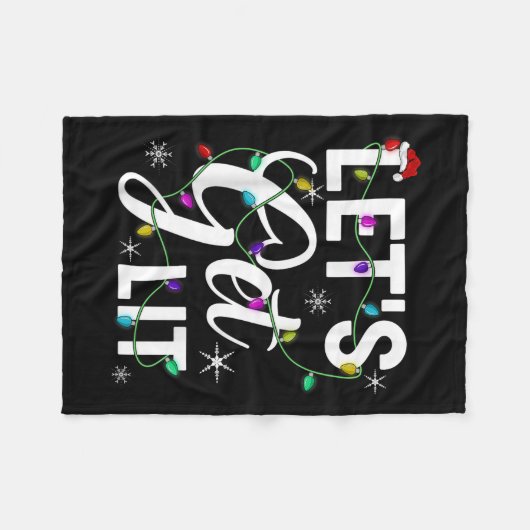 Let's Get Lit Funny Christmas Lighting Xmas Tee Me Fleecedecke (Vorderseite (Horizontal))