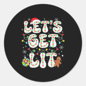 Let's Get Lit Funny Christmas Lights Xmas Pajamas  Runder Aufkleber (Vorderseite)