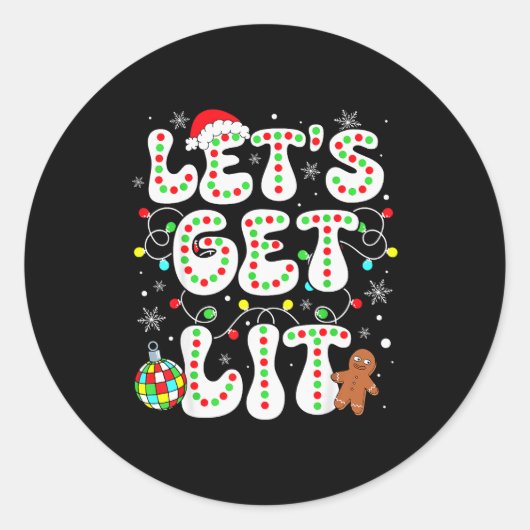 Let's Get Lit Funny Christmas Lights Xmas Pajamas Runder Aufkleber (Vorderseite)