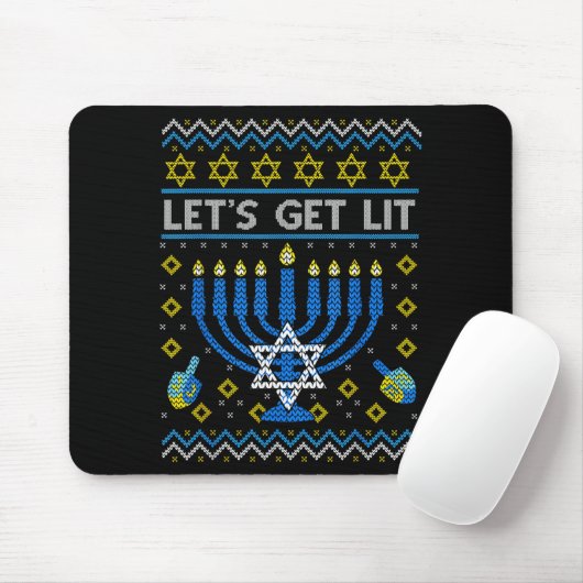Let's Get Lit Funny Jewish Holiday Chanukah Ugly H Mousepad (Mit Mouse)