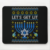 Let's Get Lit Funny Jewish Holiday Chanukah Ugly H Mousepad (Vorne)