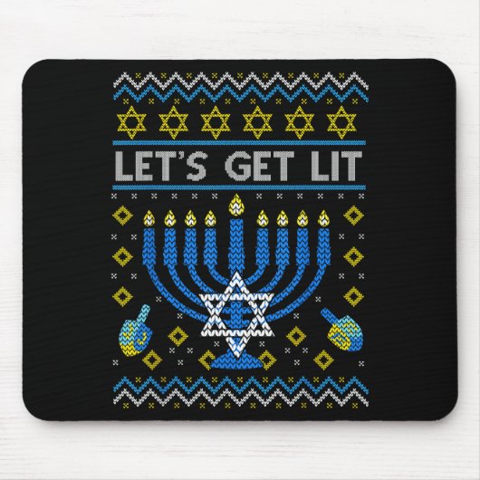 Let's Get Lit Funny Jewish Holiday Chanukah Ugly H Mousepad (Vorne)