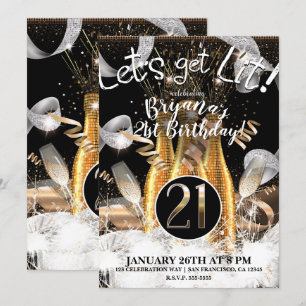 Let's Get Lit Gold Champagnerflaschen 21. 21 Party Einladung