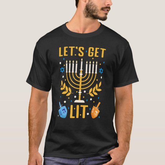 Let's Get Lit Hanukkah Jewish Menorah Holiday Chan T-Shirt (Vorderseite)