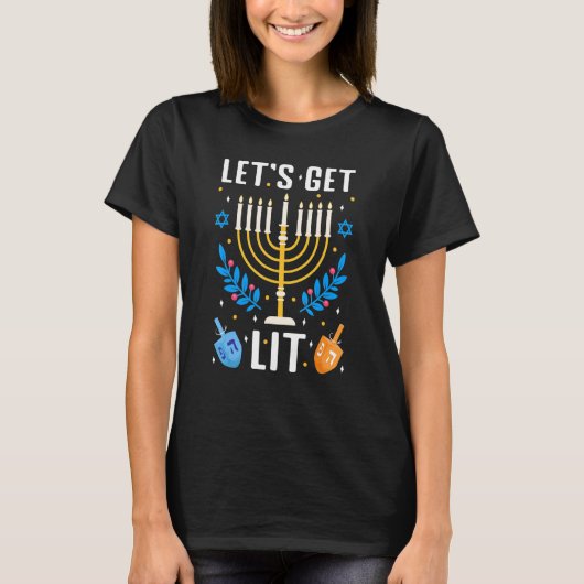 Let's Get Lit Hanukkah Jewish Menorah Holiday Chan T-Shirt (Vorderseite)