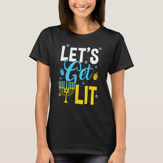 Let's Get Lit Menorah Hanukkah Jewish T-Shirt (Vorderseite)