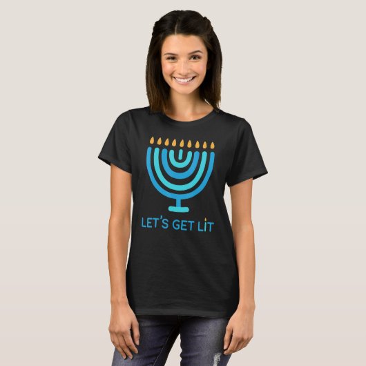 Let's Get Lit Menorah Jewish     Ugly Hanukkah Cha T-Shirt (Vorne ganz)