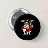 Let's Get Lit Santa Claus Drinking Beer Christmas Button (Vorne & Hinten)