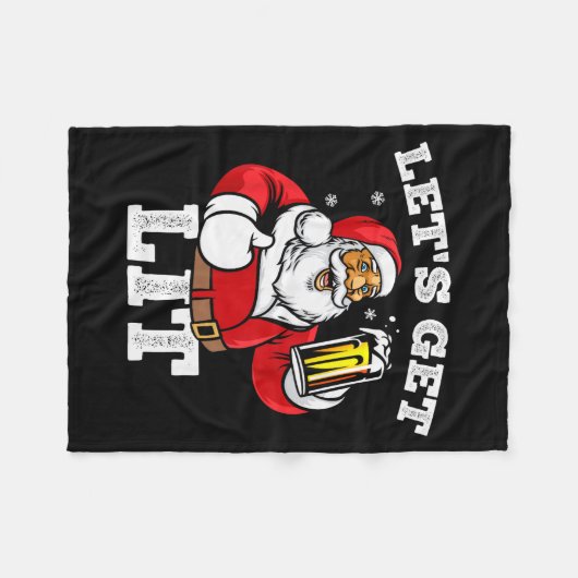 Let's Get Lit Santa Claus Drinking Beer Christmas Fleecedecke (Vorderseite (Horizontal))