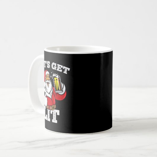 Let's Get Lit Santa Claus Drinking Beer Christmas Kaffeetasse (Vorderseite Links)