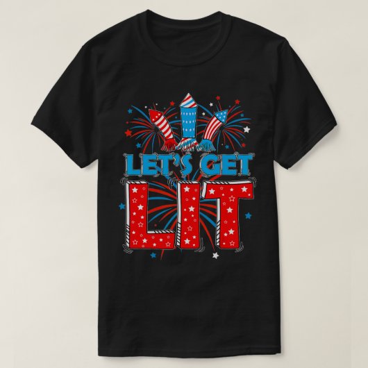 Let's Get Lit USA Flag Niedlich Firework Patriotic T-Shirt (Design vorne)