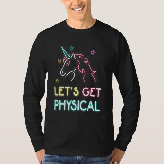 Let's Get Physical 80s Retro Workout Unicorn T-Shirt (Vorderseite)