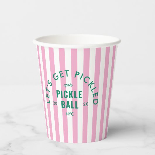 Let's Get Pickled Après Pickle Ball Pink Stripe Pappbecher (Vorderseite)