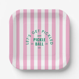 Let's Get Pickled Après Pickle Ball Pink Stripe Pappteller
