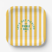 Let's Get Pickled Après Pickle Ball Yellow Stripe Pappteller (Vorderseite)