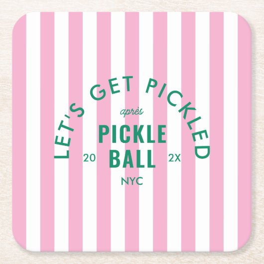 Let's Get Pickled Après Pickleball Pink Stripe Rechteckiger Pappuntersetzer (Vorderseite)