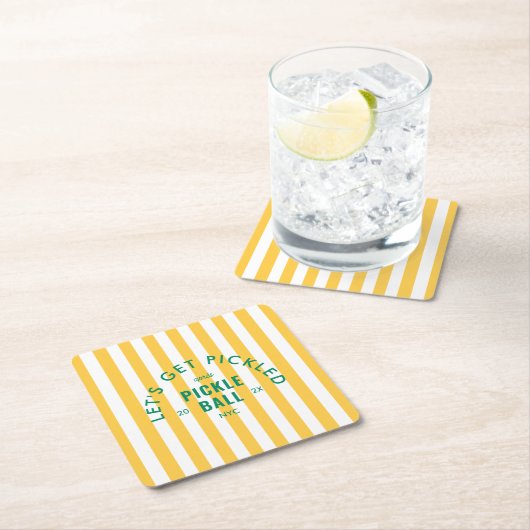 Let's Get Pickled Après Pickleball Yellow Stripe Rechteckiger Pappuntersetzer (Vor Ort)